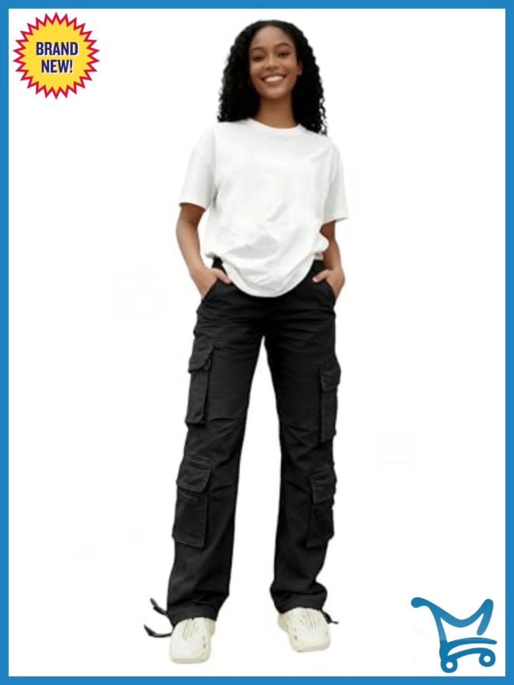 Cotton Cargo Pants High Waisted Straight Leg Ankle Cuff